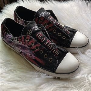 Ed hardy slip on sneakers tattoo style